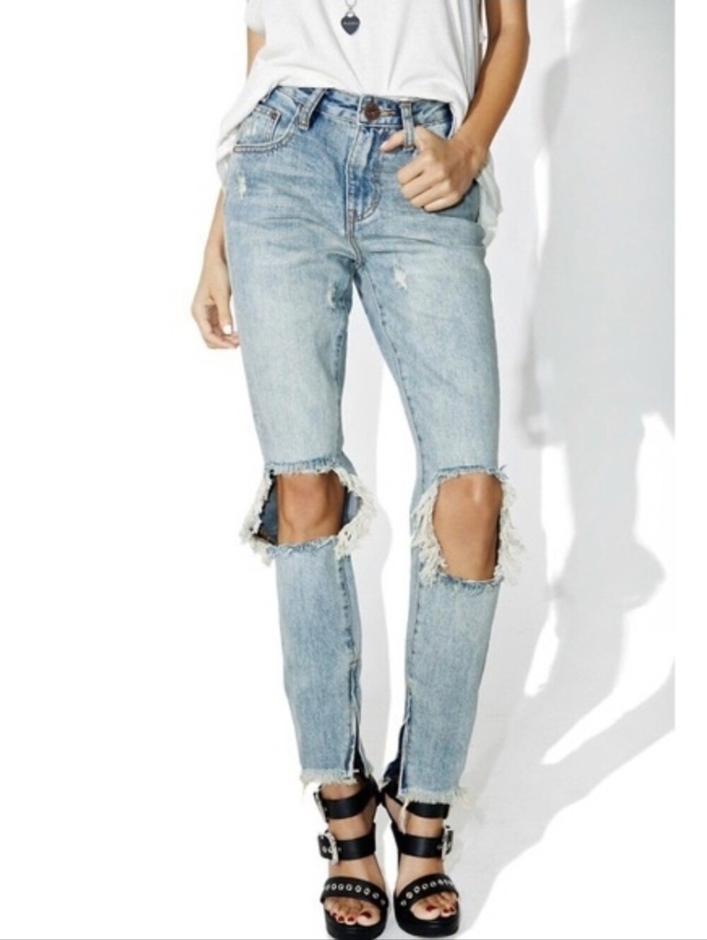 ONE TEASPOON extreme distressed skinny Mid Rise Trashed Freebirds jeans 31